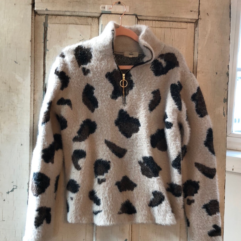 Animal print quarter zip sweater size small